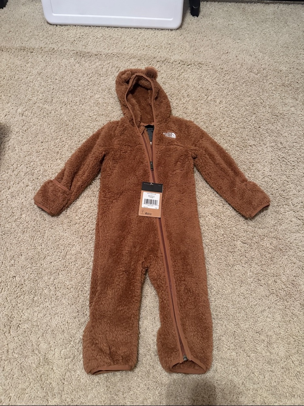The North Face Brown Teddy Fleece Kids One-Piece Footie with Hood